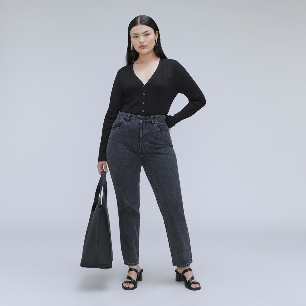 Everlane Curvy 90s Cheeky Straight Jean Size 31 Washed Black Organic Cotton NEW